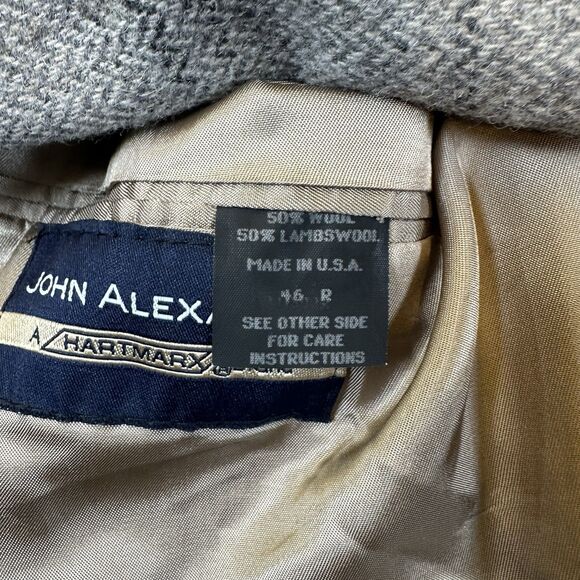 Vintage John Alexander Men’s Gray Tweed Herringbone Wool Sport Coat 46R USA - Picture 4 of 6
